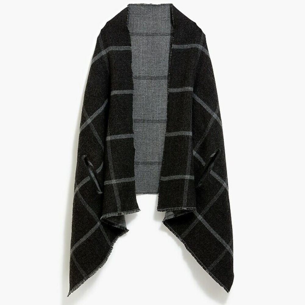 NWT J.Crew Women's Reversible cape Scarf one size Hthr Charcoal Graphite AC840